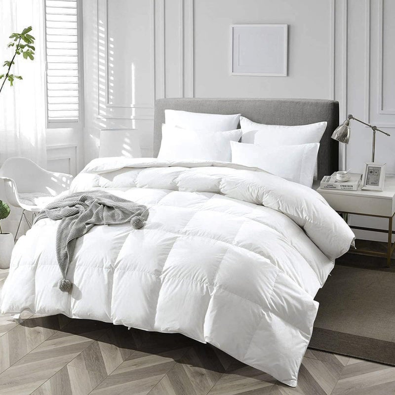 APSMILE Luxury Heavyweight Down Feather Fibers Comforter Full/Queen Size, Thick Duvet for Winter Climates/Cold Sleepers -Ultra Soft 100% Organic Cotton Cover, Fluffy Duvet Insert (Ivory White, 90x90) - Image 2